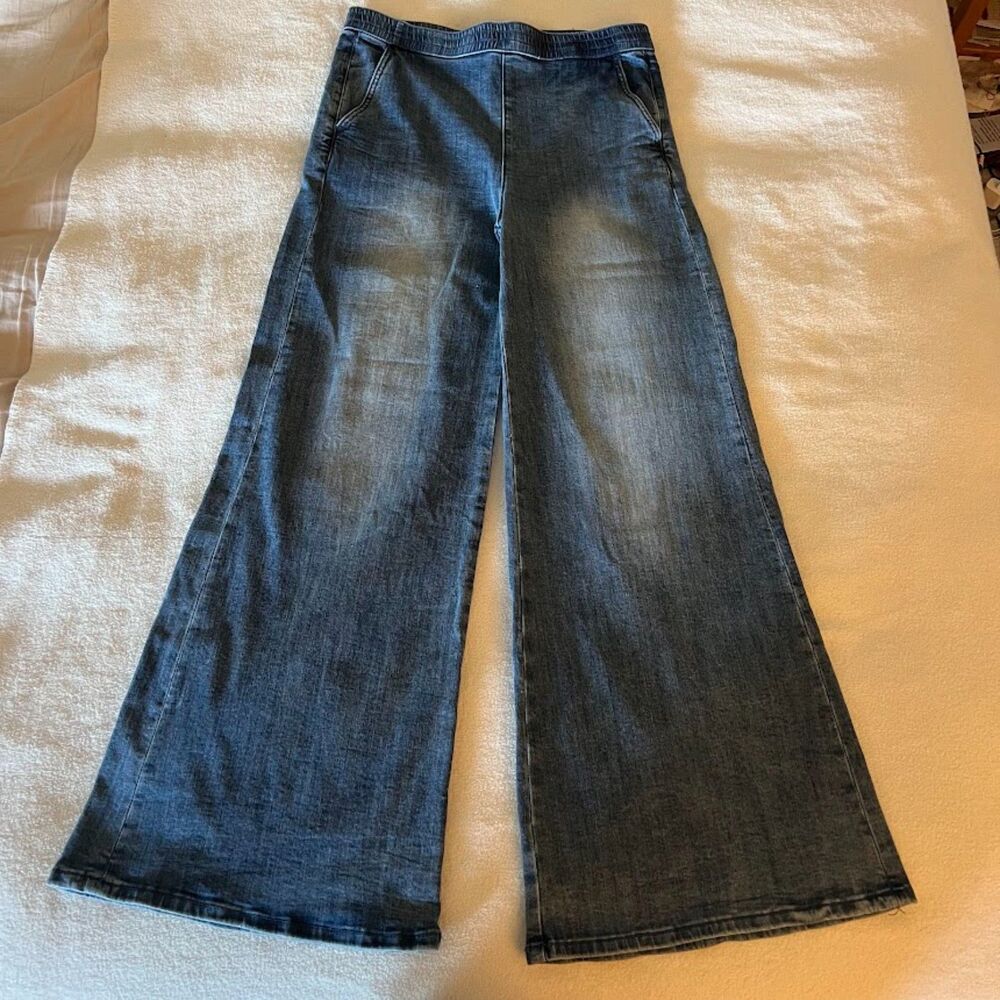 Saige Women's Jeans Elasticated Waist Super Wide Leg Retro Streetstyle, Size 7